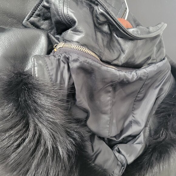 Blushe By Spiegel Classic Vintage Black Leather Jacket w/ Removable Fur Trim EUC - Picture 8 of 11